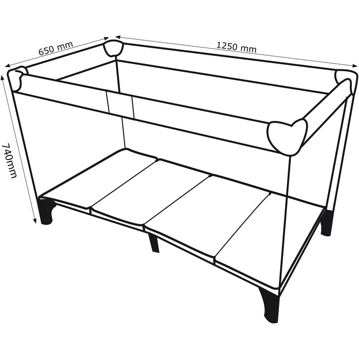Складане дитяче ліжечко-переноска PR-803 з сумкою та боковим входом, підходить для немовлят та малюків, 2 колеса, 125x65x74 см (сіре)