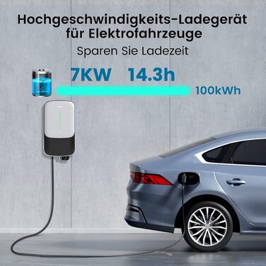 Зарядна станція GONEO Wallbox 7kW 8A-32A 1-фазна з 5-метровим зарядним кабелем типу 2 для EV/PHEV Зарядний пристрій з RFID-карткою