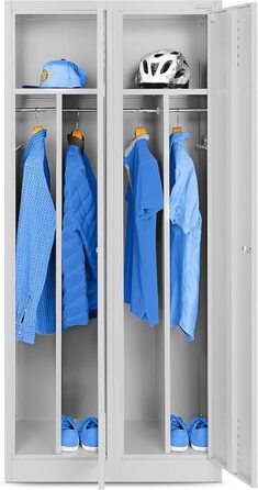 Шафа-шафа Jan Nowak, металева шафа, гардероб, шафа-шафа 2 відділення з вішалкою для одягу, роздільниками, вентиляційними отворами, 4 гачки для одягу на відділення 180 см x 80 см x 50 см, сірий