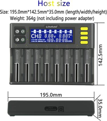 Інтелектуальний зарядний пристрій Docooler Liito Kala LII-S8, 8 слотів, автоматичний/ручний, світлодіодний, сумісний із літієвими акумуляторами 18650, 26650, 21700, 26700, AA, AAA