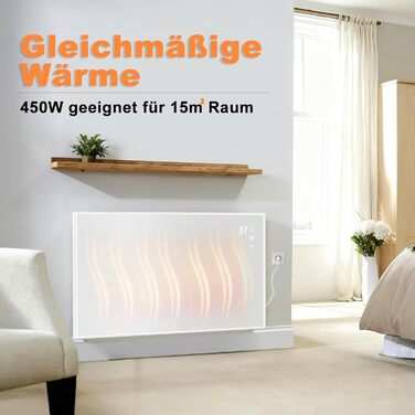 Інфрачервоний настінний обігрівач 450 Вт, настінний інфрачервоний обігрівач із захистом від перегріву та пультом дистанційного керування, 9-годинний таймер, тихий енергозберігаючий електричний обігрівач для спальні, ванної кімнати, офісу площею 10-15 м, 4
