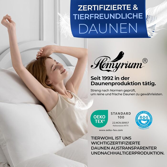 Пухова подушка Homyrium 80 x 80 см, пухова подушка для голови 80x80, пухова 3-камерна подушка зі 100 пуху та пера, подушка для сну готельної якості, чохол зі 100 бавовни, сертифікована Oeko-Tex (1600 г, 1 упаковка), 80 x 80 см