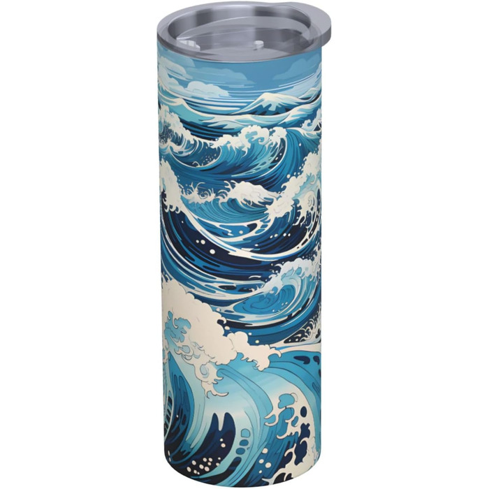 Дорожня кружка об&39ємом 590 мл з прямою трубочкою в стилі укійо-е з хвилями, принтована, підходить для кемпінгу, офісу та дому