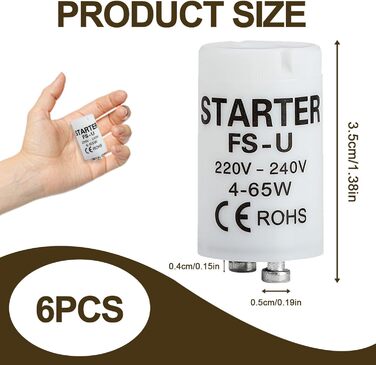 Універсальний стартер для люмінесцентних ламп, Longlife 220-240V, стартер для люмінесцентних ламп, люмінесцентна лампа, надійний і безпечний стартер, 6 Pack Starter Fluorescent Tubes 4-65 W