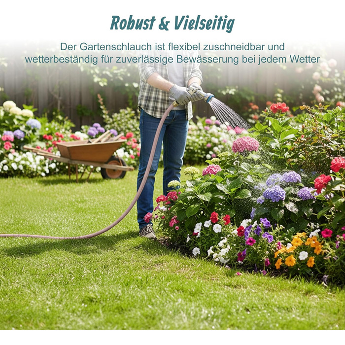 Шланг садовий Relaxdays, 20 м, універсальний водяний шланг 1/2, стійкий до УФ-випромінювання та погодних умов, тканинний садовий шланг, PP, бежевий