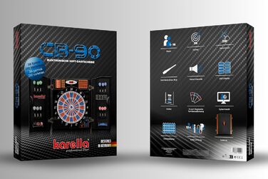 Електронна мішень для дартсу Karella CB-90 у корпусі, з 38 іграми та 211 варіаціями, точні турнірні розміри, 2-лункова конструкція, включаючи 12 м&39яких дротиків