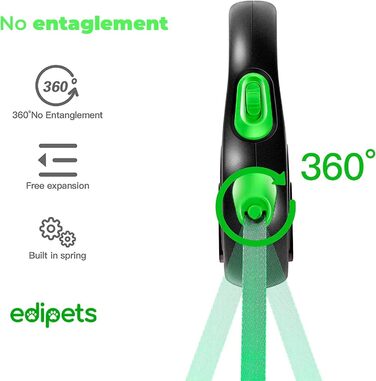 Поводок-рулетка Edipets для собак, розсувний, 3, 5 та 8 метрів, гнучкий ремінець для прогулянок (Зелений, 8 метрів)