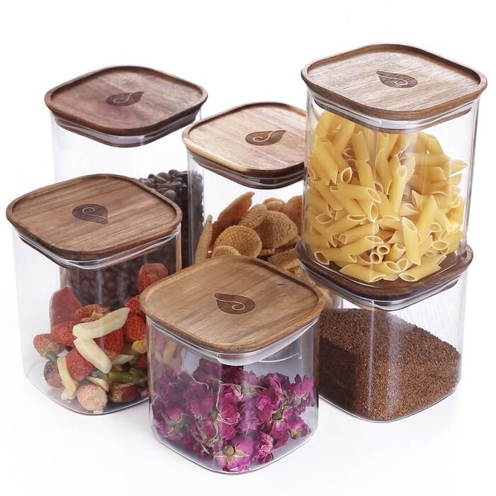 Набір з 6 шт. абельованих банок для зберігання DropD&39olio з дерев&39яними кришками стильне та безпечне зберігання, яке стало простішим