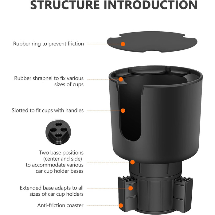 Адаптер розширювача автомобільного підстаканника Suranew з регульованою основою та підставкою Більшість автоматичних підстаканників, сумісний з великими пляшками 32/40 унцій, великими напоями, чорною кружкою