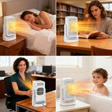 Енергозберігаючий тихий міні-вентиляторний обігрівач Qoosea потужністю 900 Вт, електричний обігрівач кімнати з керамічним нагрівальним елементом, 2 режими, швидке нагрівання 3S, PTC-обігрівач, електричний вентиляторний обігрівач для офісу та дому (білий)