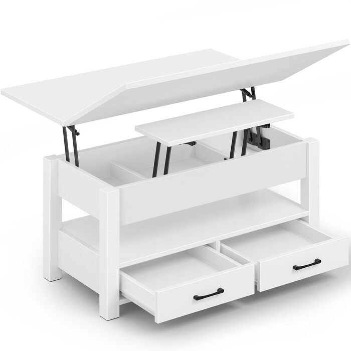 Журнальний столик Rolanstar з регульованою висотою, стіл для вітальні з шухлядою та прихованим відділенням, який трансформується в обідній стіл, дерев&39яний диван-столик 100 x 50 см, білий