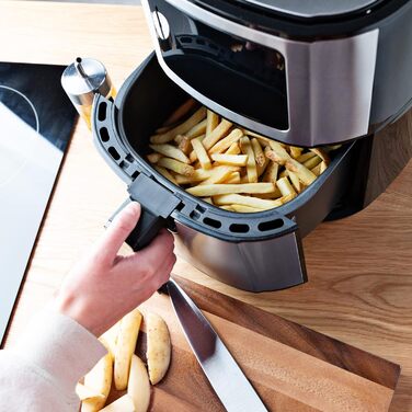 Фритюрниця, 5,5 л, швидка циркуляція повітря, потужність 1400 Вт, кошик з нержавіючої сталі, фритюрниця для здорового приготування, сенсорний екран, світлодіодний цифровий дисплей, панель керування з інтегрованим попередньо встановленим меню.