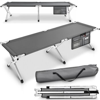 Кемпінгове ліжко, Похідне ліжко, 190 x 64 x 44 см, Металева труба - Вантажопідйомність до 150 кг, 190 x 64 x 44 см, Сірий