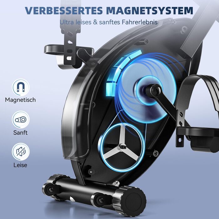 Складаний велотренажер, ергометр Vannect з регульованим магнітним опором, тихий та зручний, для домашніх аеробних тренувань, РК-монітор, складне відділення для зберігання, вантажопідйомність 150/160 кг, чорно-помаранчевий