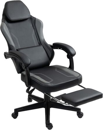 Чорно-сіре ігрове крісло - Підставка для ніг - Ергономічне - Регульована висота