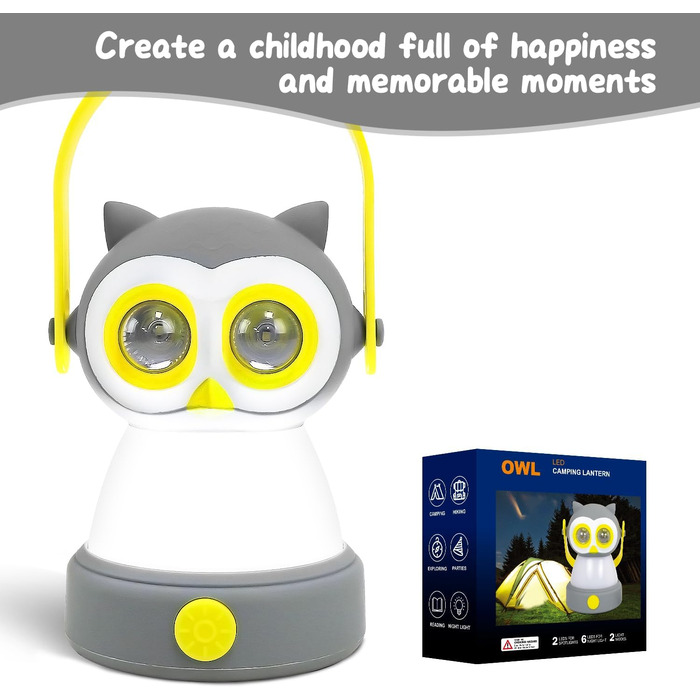 Світлодіодний кемпінговий ліхтарик з тваринним дизайном, дитячий ліхтарик-ліхтарик з совою, подарунок на день народження або дитячі вечірки, Різдво, вік 6 (батарейки не входять до комплекту) Сова