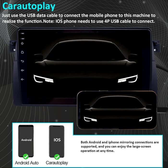 Автомобільна стереосистема NVGOTEV Android 12 підходить для BMW E46 / M3 / Rover 75 / MG ZT (1998-2006) з Carplay / Android Auto - 9-дюймовий сенсорний IPS екран GPS Navi - з Bluetooth WiFi SWC DAB, 2 ГБ оперативної пам'яті 32 ГБ ПЗП Android E46 (232G)