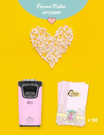 Виробник попкорну Bestron, турбо-попкорн менш ніж за 2 хвилини, машина для приготування попкорну з технологією гарячого повітря, включаючи 10 пакетиків для попкорну та вбудовану мірну чашку, колекція Sweet Dreams, колір рожевий