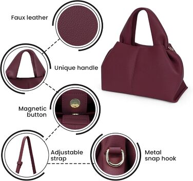 Сумка JQWYGB Cloud Pouch, сумка для пельменів, клатч, сумка, жіноча сумка-тоут, сумка через плече, ретро-сумка через плече зі знімним ремінцем, бордовий