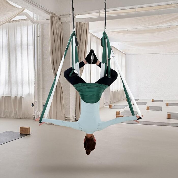 Гамак для аеро-йоги VEVOR Aerial Yoga Hammock, повітряна гойдалка (зелено-білий), макс. навантаження 300 кг (2,5x1,5 м)