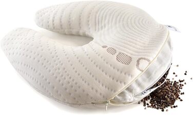 Органічна дорожня подушка для шиї, подушка для зняття болю в шиї, подушка для сну на боці зі знімним чохлом, подушка для підтримки шиї для дорослих 35x33 см. (Гречана лушпиння)