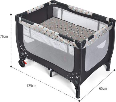Ліжечко-манеж COSTWAY 2 в 1, складне, 120 x 60 см, 2-рівневе дитяче ліжечко з матрацом та сумкою для перенесення (сіре)