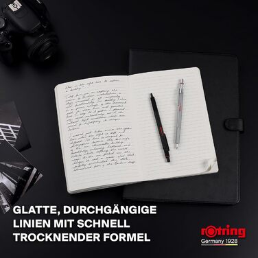 Гелева ручка rOtring 600 0,55 мм Чорне чорнило Пишучий інструмент сріблястого кольору з металевим корпусом Нековзка зона захоплення з насічкою та шестигранний корпус Змінний гель сріблястого кольору