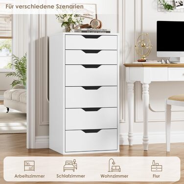 Комод з 6 шухлядами, вузький комод для спальні, вітальні, офісу, передпокою, 45x40x90,5 см, білий