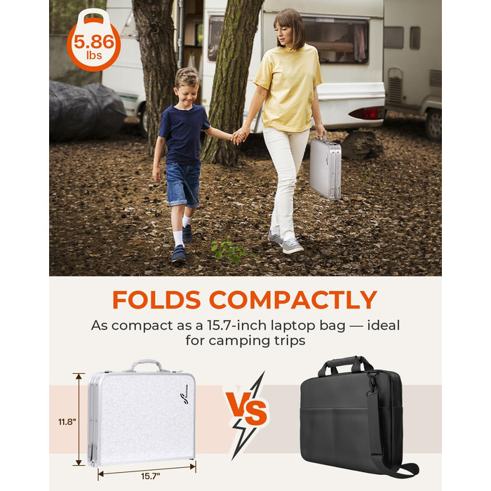 Складаний кемпінговий стіл Sportneer, регульована висота, маленький складний стіл, портативні кемпінгові столи (60 см Д x 40 см Ш (4 рівні висоти)) із сітчастим шаром для використання на вулиці, білий 60*40 см (4 рівні висоти)