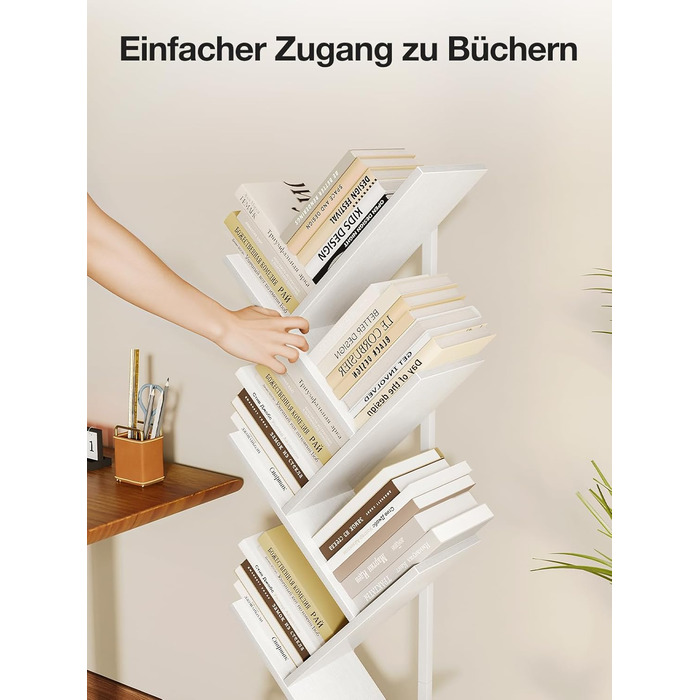 Книжкова полиця Coleshome у формі дерева, 6-ярусна окремостояча полиця, дерев&39яна книжкова полиця, підходить для вітальні та спальні, біла