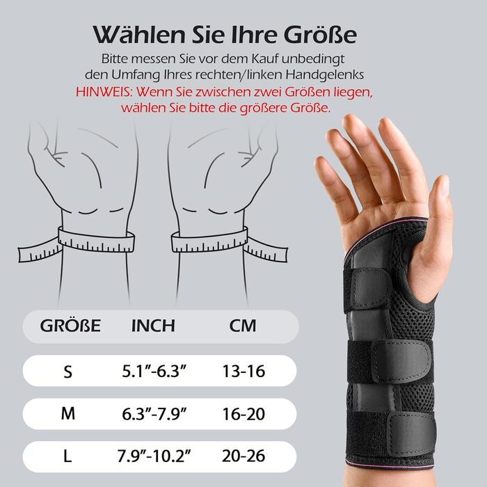 Шина для синдрому карпального каналу праворуч, довгий бандаж на зап&39ястя для нічного та денного використання, дихаюча пов&39язка на руку для жінок та чоловіків при тендиніті, болю в гангліях, розтягненнях, переломах, правій руці (рожево-червона) L