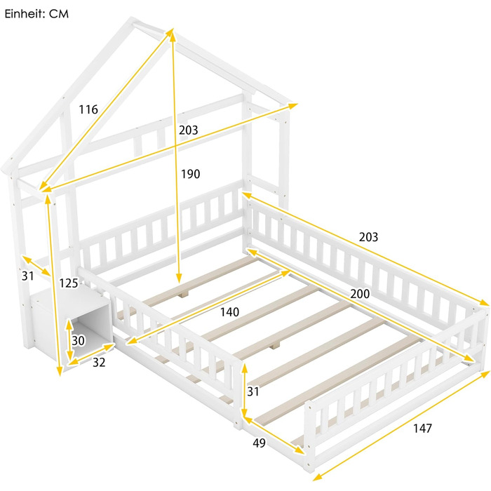Дитяче ліжко ліжко для дому 140х200 з тумбочками та захистом від падіння підлогове ліжко ліжко ліжко каркас плоскі ліжка для дому