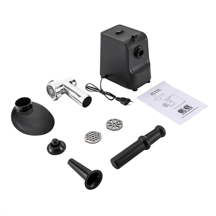 Електрична м'ясорубка Dekltus 1000 Вт з 3 перфорованими дисками з нержавіючої сталі, пробкою, набором для кеббе, фаршем, машиною д