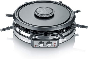 Комбінація SEVERIN Raclette-fondu, 1900 Вт, раклет на 8 осіб з каменем для гриля, комбінація раклету і фондю 2 в 1 з 8 сковородами, скребками і виделками для фондю, RG 2348