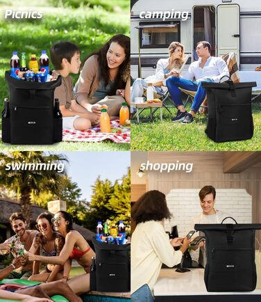 Термальний рюкзак 35 л, рюкзак-холодильник, водонепроникний рюкзак для пікніка з відкривачкою для пляшок, пікніків, кемпінгу, пляжу, походів, подорожей, шопінгу, чорний
