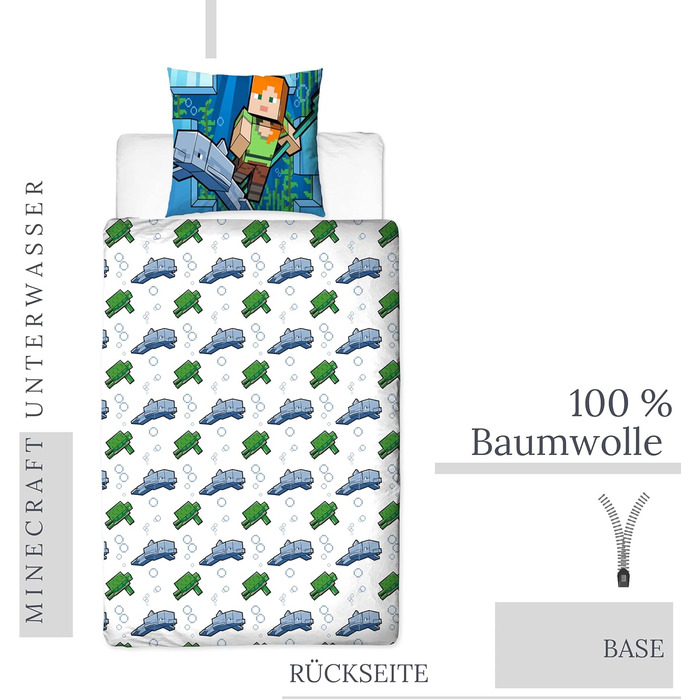 Постільна білизна Minecraft дитяча постільна білизна молодіжна постільна білизна 135х200 - підводний світ - двосторонній мотив - н