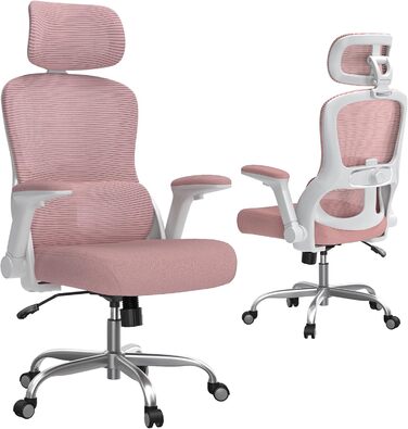 Ергономічне офісне крісло TRALT - Ігрове крісло з регульованим підголівником та поперековою опорою - Офісне крісло для дому - Комп&39ютерне крісло для високих людей - Сітчасте крісло, вантажопідйомність 150 кг, рожеве