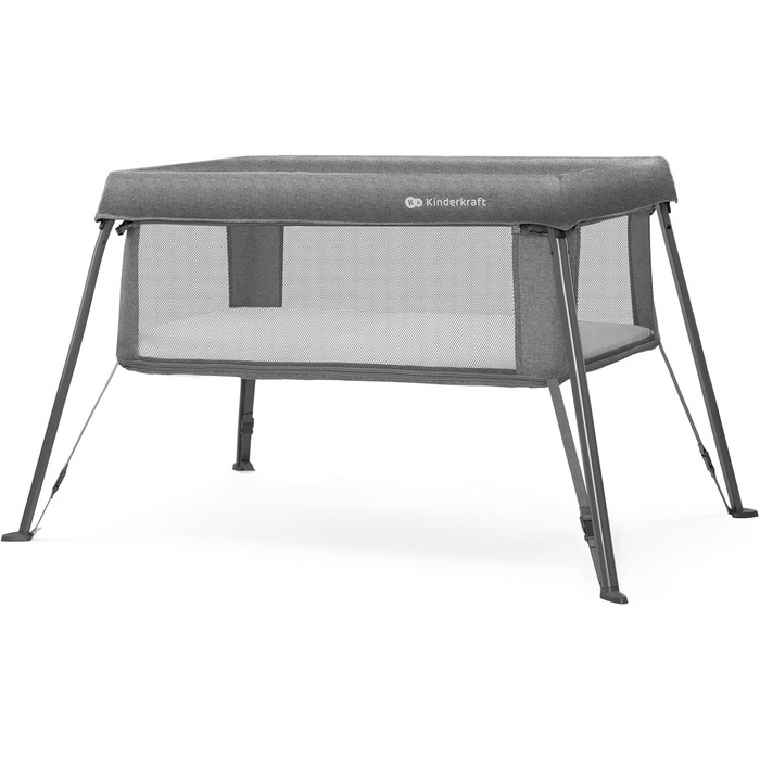 Дитяче ліжечко Kinderkraft CAMI 3-в-1, дорожнє ліжечко для малюків від народження до 3 років, функція манежу, легке компактне складання, дорожній рюкзак у комплекті, два рівні, сірий