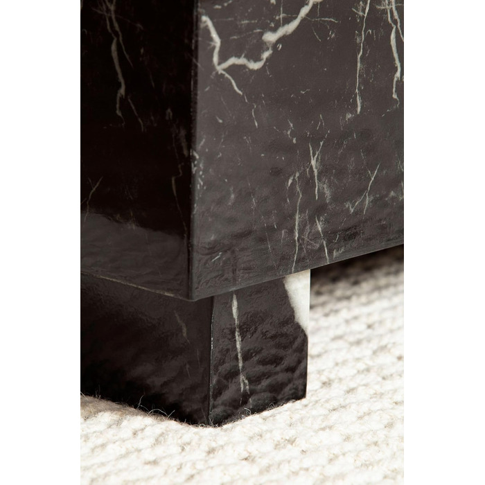 Кавовий столик FineBuy MONOBLOC, 60x60x35 см, високий глянець з мармуровим ефектом, кубоподібний стіл для вітальні, дизайнерський столик для дивана, кавовий столик для відпочинку, кубоподібний, чорний