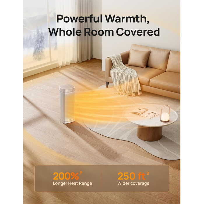 Дюймовий електричний обігрівач Dreo, енергоефективні обігрівачі з терморегулятором, пульт дистанційного керування, що коливається