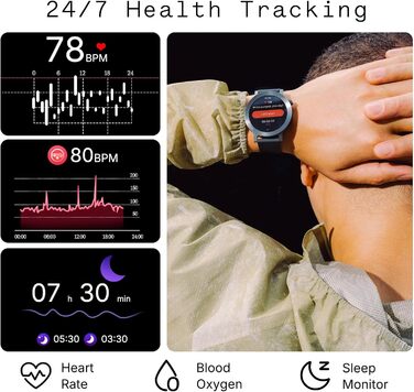 Розумний годинник 1.43&quot AMOLED, 13 днів автономної роботи, подвійний GPS, Bluetooth-дзвінки з шумопоглинанням AI, відстеження серцевого ритму та сну Темно-сірий, 3 Pro