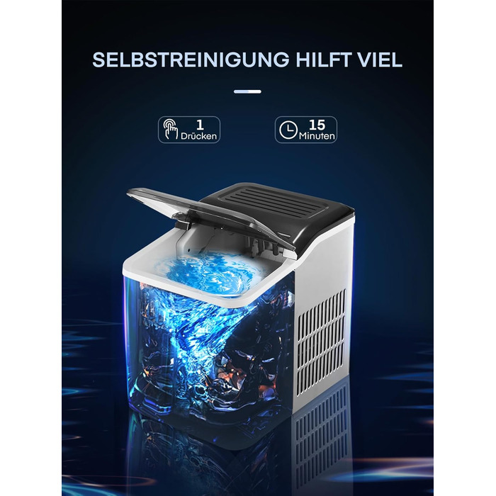 Переможець тесту машини для кубиків льоду 14 кг Льодогенератор Самоочисний льодогенератор, 2 розміри кубиків льоду, час виробництва 6 хв, тиха машина для приготування кубиків льоду до 40 дБ, інфрачервоний датчик, нержавіюча сталь, NORTHCLAN