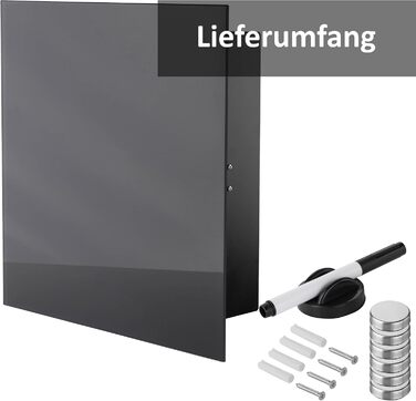 Сучасна скринька для ключів BALOU зі скляною магнітною дошкою - Магнітна дошка для пам&39яток з 6 магнітами та ручкою - Велика шафа для ключів з 20 гачками - Ідеально підходить для коридору, вхідної зони, офісу - 33x33x6,8 см Антрацит