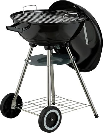 Вугільний гриль-куля, діаметр 44 см, решітка для грилю, гриль-куля з попільником, вугільний гриль на колесах, BBQ, чорний