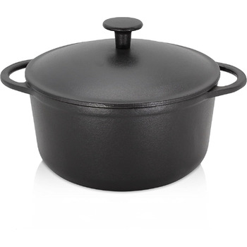 Чавунна каструля Krger з кришкою - емальована - чорна матова зовні і всередині - висока термостійкість і дуже добре утримує тепло