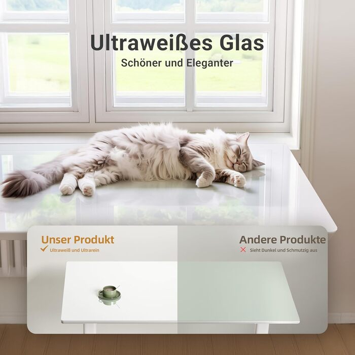 Стіл Claiks з регульованою висотою та скляною стільницею 120 x 60 см, електрично регульований, меблі для домашнього офісу, комп&39ютерний стіл, сучасний обідній стіл, стабільність та дизайн 120 x 60 см, супер білий