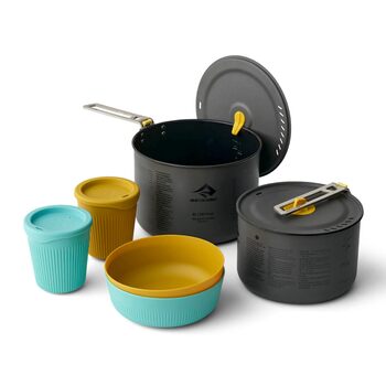 Набір для приготування їжі Sea to Summit Frontier Ultralight з двома каструлями для кемпінгу на 4 особи (2 каструлі, 4 миски, 4 свічки, 4 ножі)