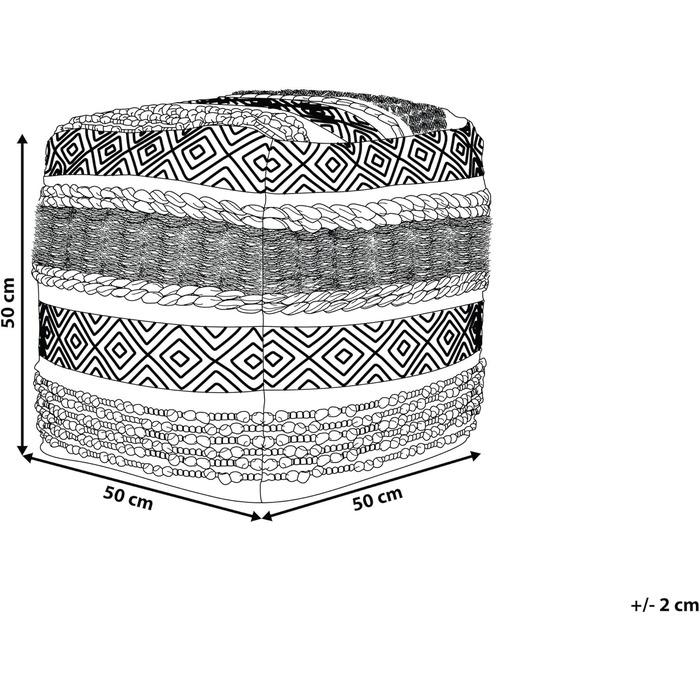 Кремово-білий пуф, 50 x 50 см, бавовна в стилі бохо, ретро декоративні елементи, Канам