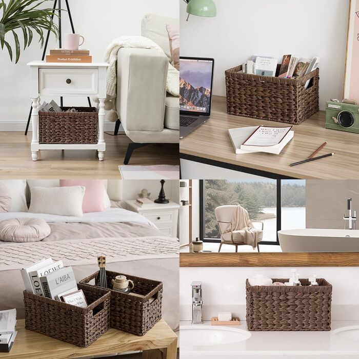 Кошик для зберігання GRANNY SAYS, 2 кошики, великий плетений кошик, плетений кошик для ванної кімнати, коричневий кошик з полицями, водонепроникний плетений кошик, кошики з полицями та ручками, гарні кошики 33 x 21 x 18 см коричневого кольору