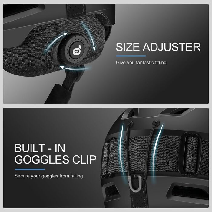 Лижний шолом Odoland з окулярами для катання на лижах та сноуборді, регульований розмір, з вушними захистами для чоловіків, жінок та дітей, розмір S (54-56 см), чорний